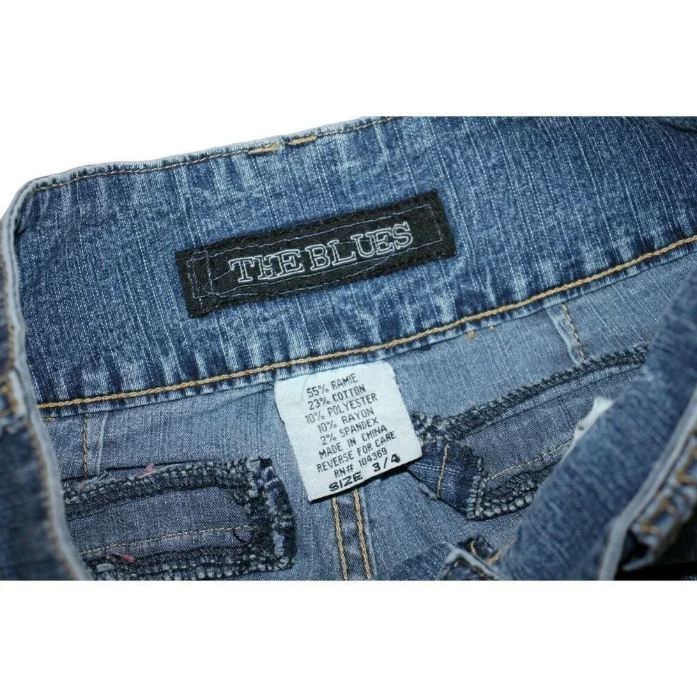 The Blues Capri Denim Size 3/4 Faded‎ Wash 3 Button Snaps